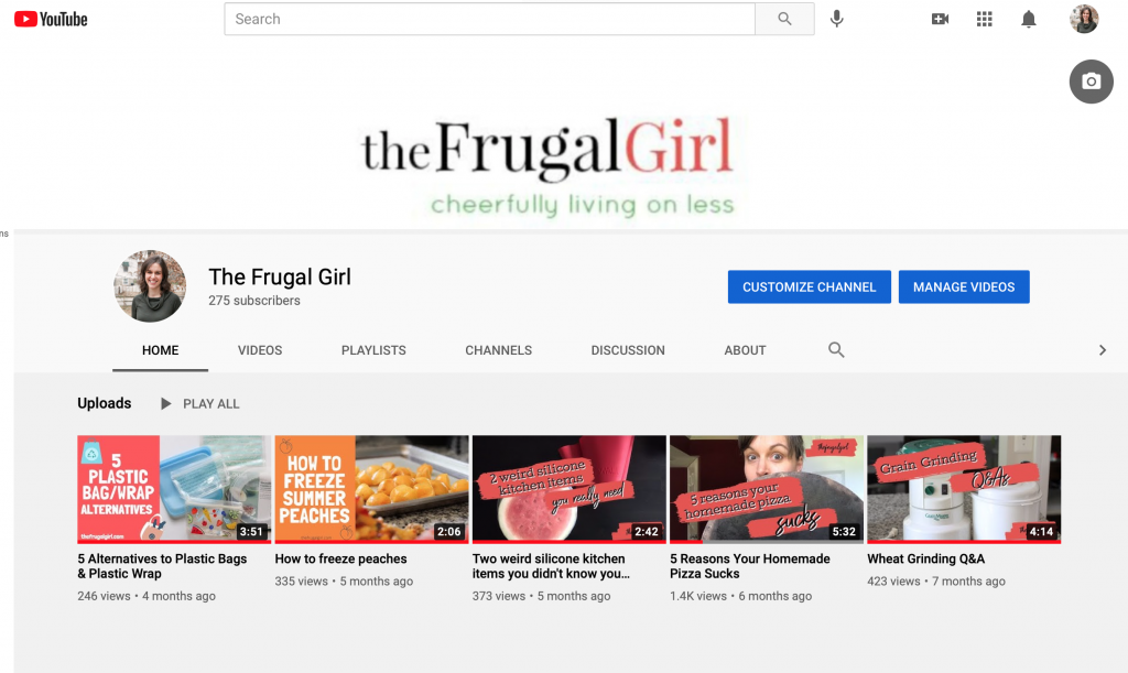 The Frugal Girl's Youtube