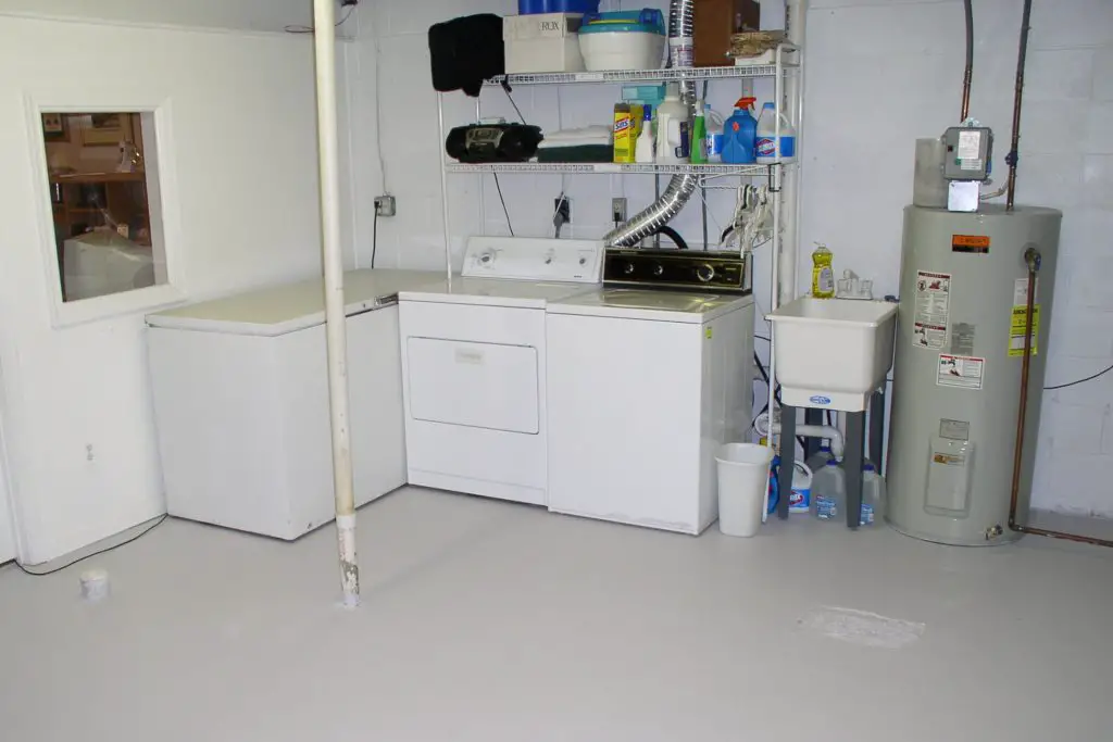 A basement laundry area.