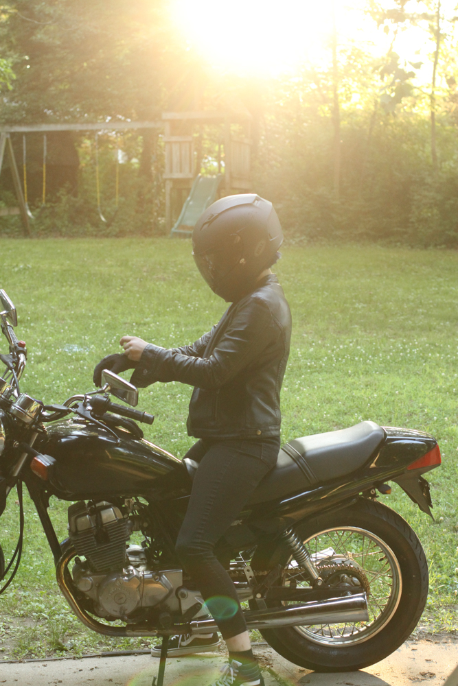 Lisey on her motorcycle.